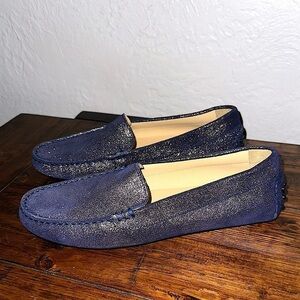M. GEMI Felize Italian Shimmer Sparkle Leather Moccasin Loafer Sz EU 38 US 7.5